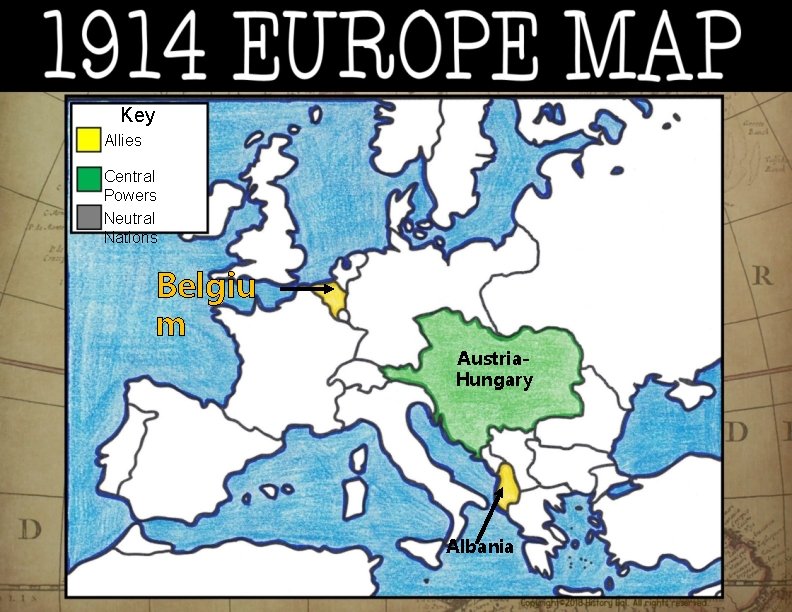 Key Allies Central Powers Neutral Nations Belgiu m Austria. Hungary Albania 