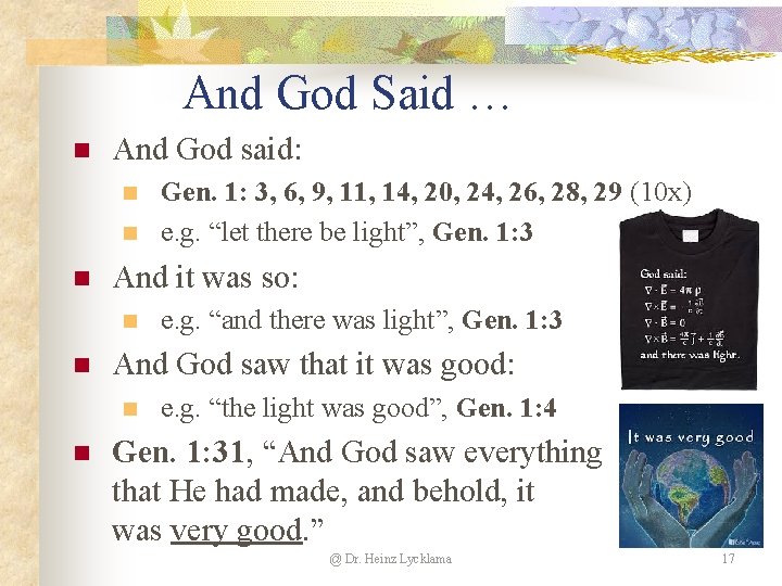 And God Said … n And God said: n n n And it was And God Said … n And God said: n n n And it was