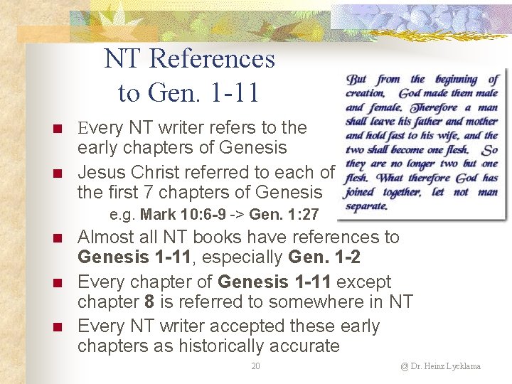 NT References to Gen. 1 -11 n n Every NT writer refers to the NT References to Gen. 1 -11 n n Every NT writer refers to the