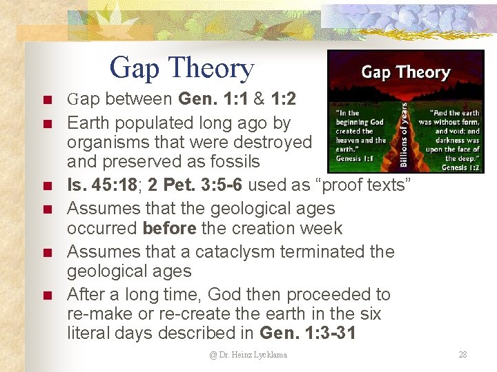 Gap Theory n n n Gap between Gen. 1: 1 & 1: 2 Earth Gap Theory n n n Gap between Gen. 1: 1 & 1: 2 Earth