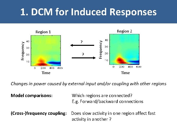 1. DCM for Induced Responses Region 2 Frequency ? ? Time Frequency Region 1