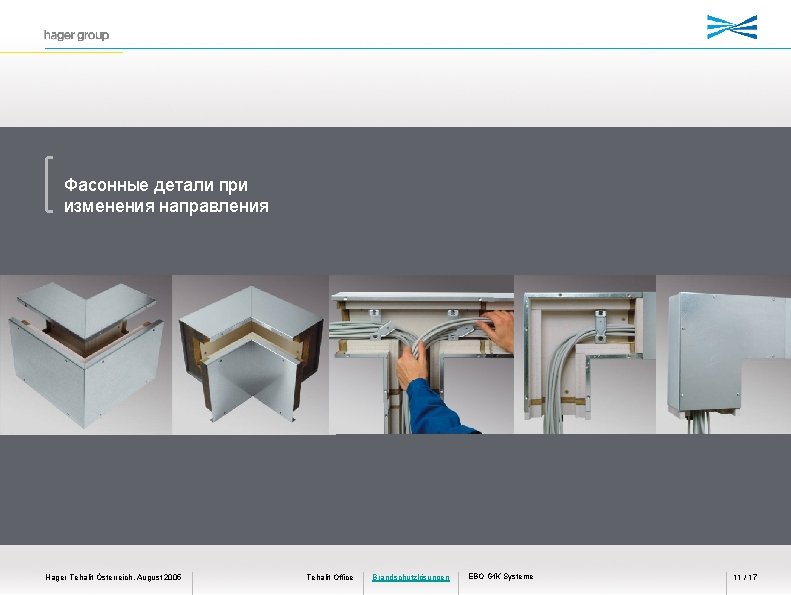Фасонные детали при изменения направления Hager Tehalit Österreich, August 2005 Tehalit Office Brandschutzlösungen EBO