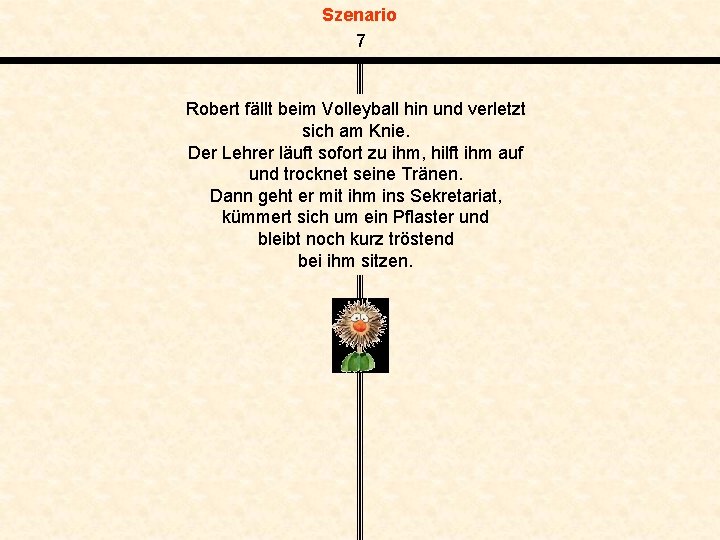 Szenario 7 Robert fällt beim Volleyball hin und verletzt sich am Knie. Der Lehrer