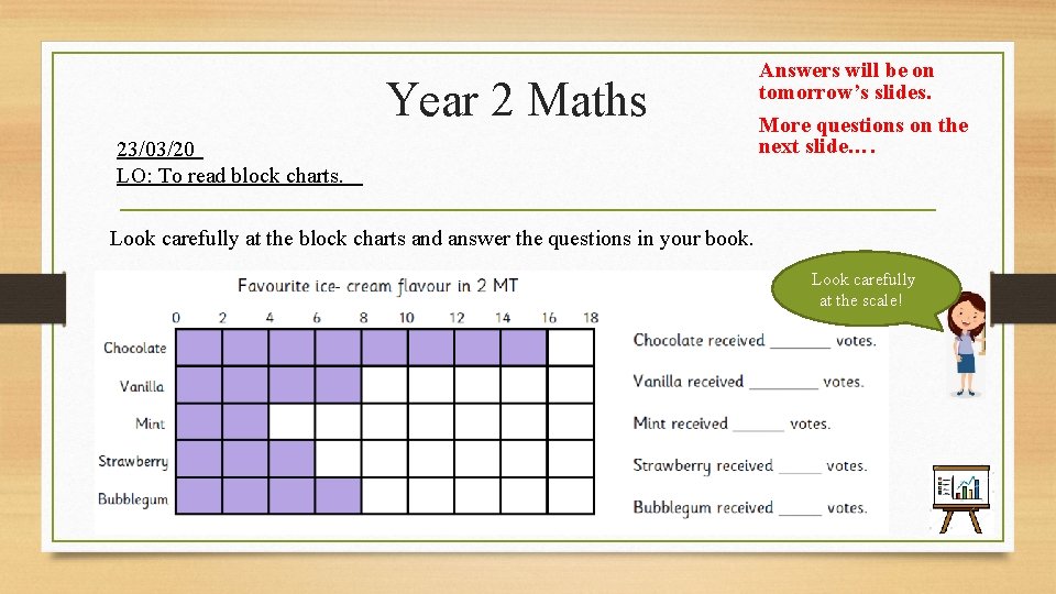 Year 2 Maths 23/03/20 LO: To read block charts. Answers will be on tomorrow’s