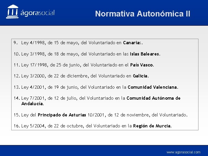 Normativa Autonómica II 9. Ley 4/1998, de 15 de mayo, del Voluntariado en Canarias.
