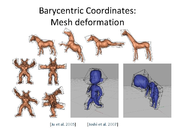 Barycentric Coordinates: Mesh deformation [Ju et al. 2005] [Joshi et al. 2007] 