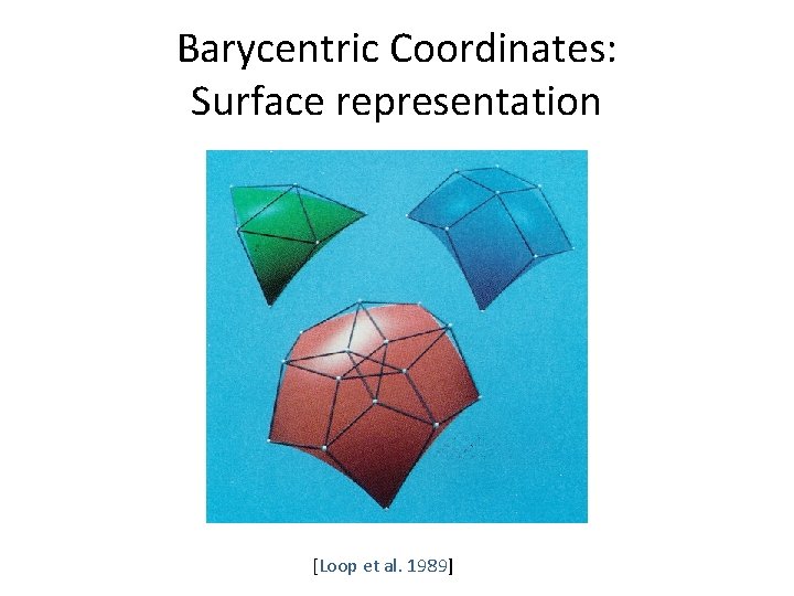 Barycentric Coordinates: Surface representation [Loop et al. 1989] 