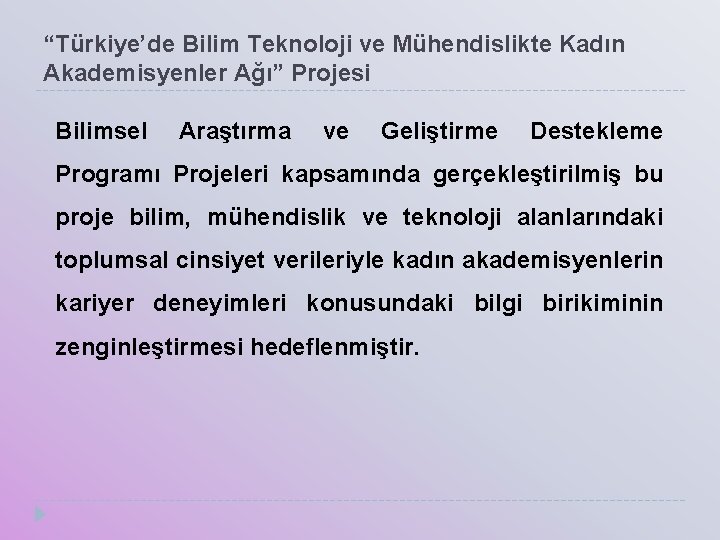 “Türkiye’de Bilim Teknoloji ve Mühendislikte Kadın Akademisyenler Ağı” Projesi Bilimsel Araştırma ve Geliştirme Destekleme