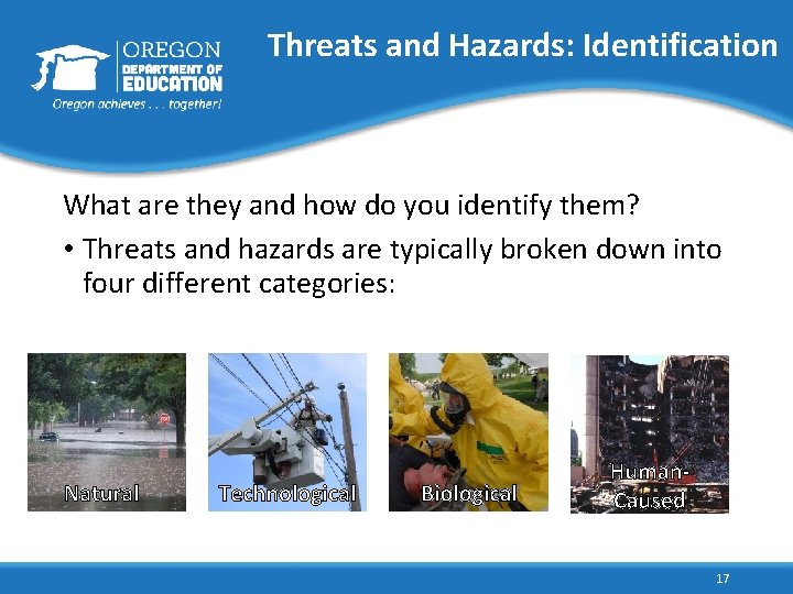Threats and Hazards: Identification What are they and how do you identify them? •