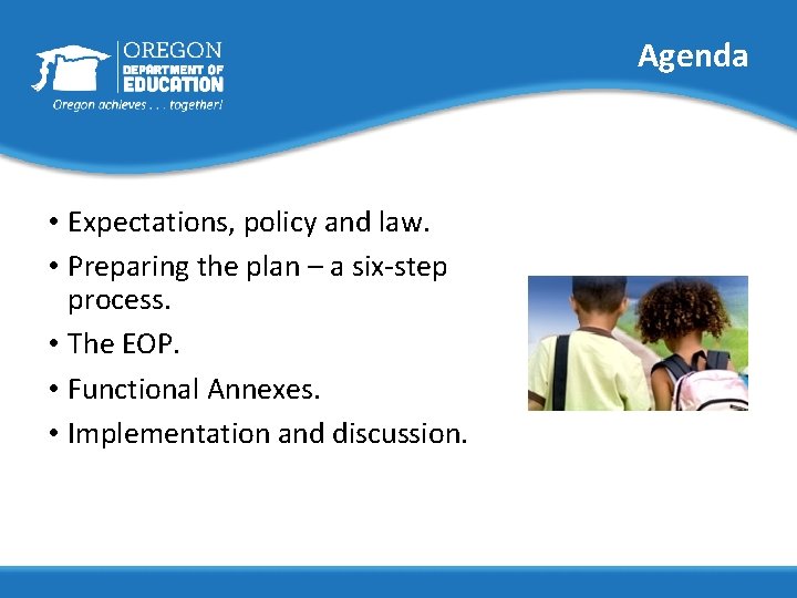 Agenda • Expectations, policy and law. • Preparing the plan – a six-step process.