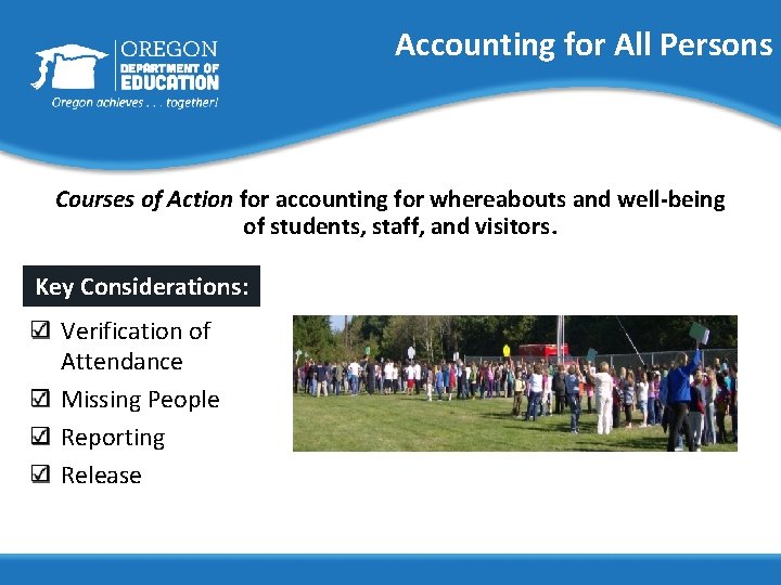 Accounting for All Persons Courses of Action for accounting for whereabouts and well-being of