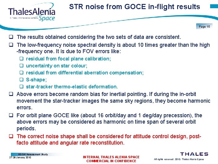 STR noise from GOCE in-flight results Page 15 q The results obtained considering the