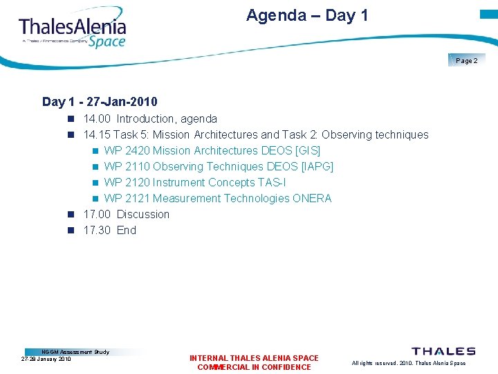 Agenda – Day 1 Page 2 Day 1 - 27 -Jan-2010 14. 00 Introduction,