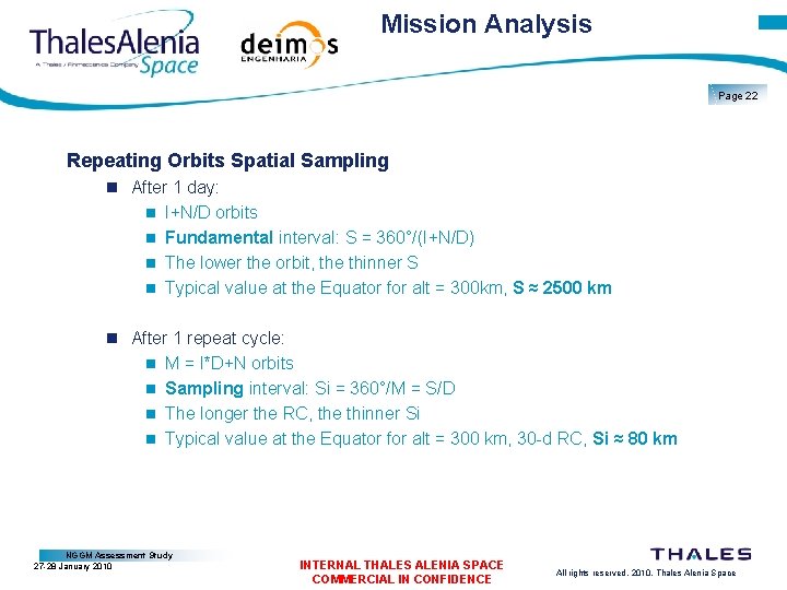 Mission Analysis Page 22 Repeating Orbits Spatial Sampling After 1 day: I+N/D orbits Fundamental