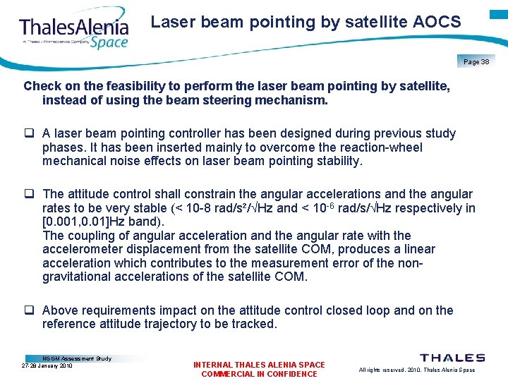 Laser beam pointing by satellite AOCS Page 38 Check on the feasibility to perform