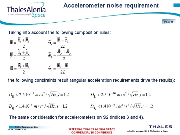 Accelerometer noise requirement Page 45 Taking into account the following composition rules: the following