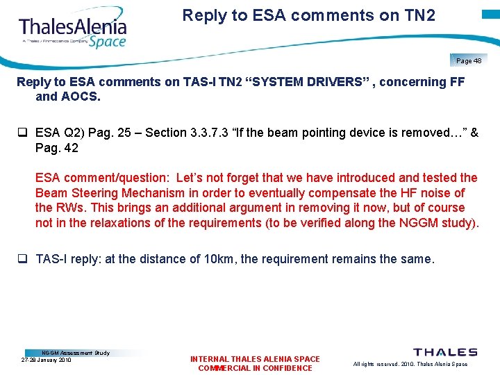 Reply to ESA comments on TN 2 Page 48 Reply to ESA comments on