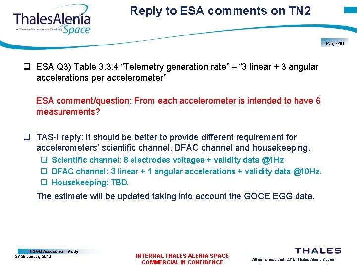 Reply to ESA comments on TN 2 Page 49 q ESA Q 3) Table