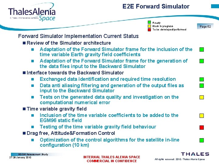E 2 E Forward Simulator Ready Work in progress To be developed/performed Page 52