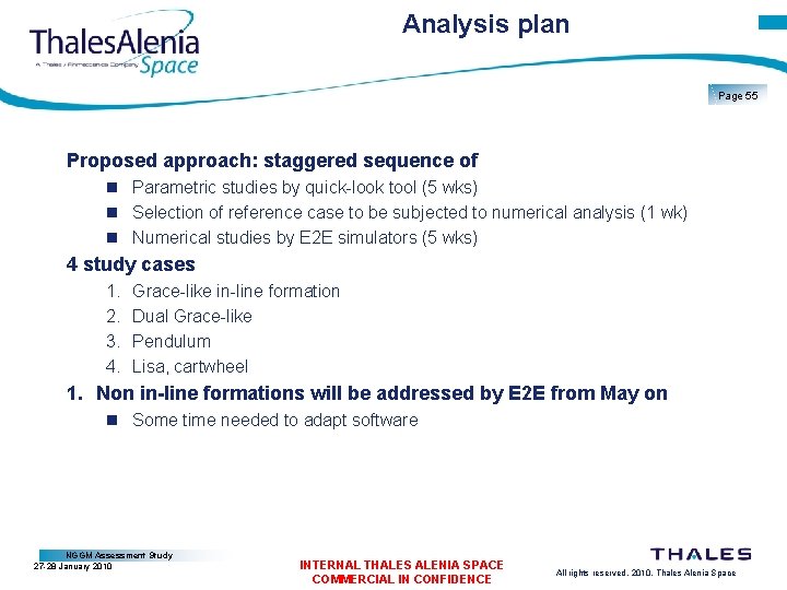 Analysis plan Page 55 Proposed approach: staggered sequence of Parametric studies by quick-look tool