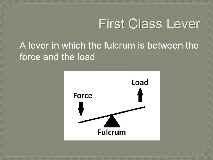 First Class Lever �A lever in which the fulcrum is between the force and