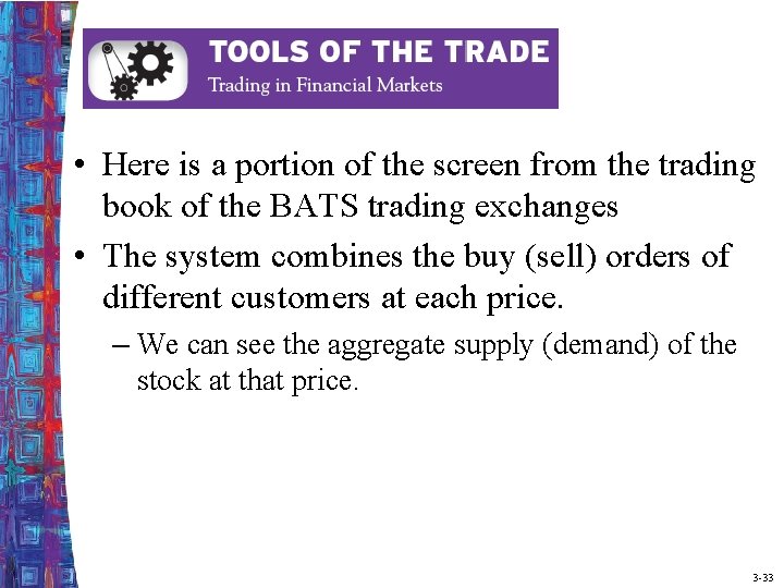  • Here is a portion of the screen from the trading book of