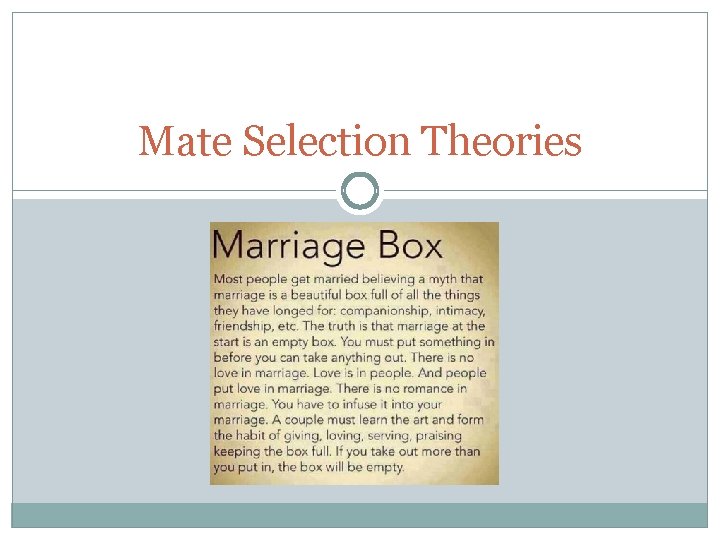 Mate Selection Theories 