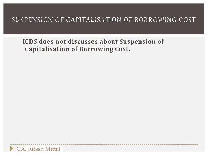 SUSPENSION OF CAPITALISATION OF BORROWING COST ICDS does not discusses about Suspension of Capitalisation