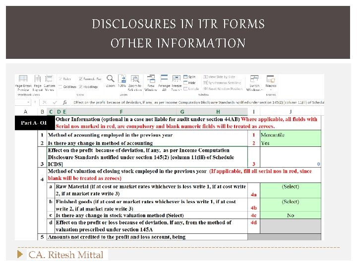 DISCLOSURES IN ITR FORMS OTHER INFORMATION 