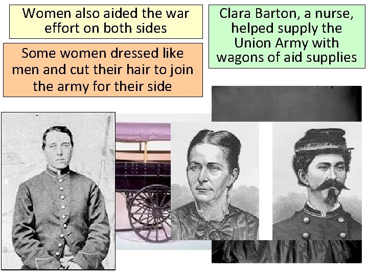Women also aided the war effort on both sides Some women dressed like men Women also aided the war effort on both sides Some women dressed like men