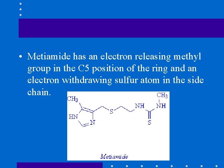  • Metiamide has an electron releasing methyl group in the C 5 position