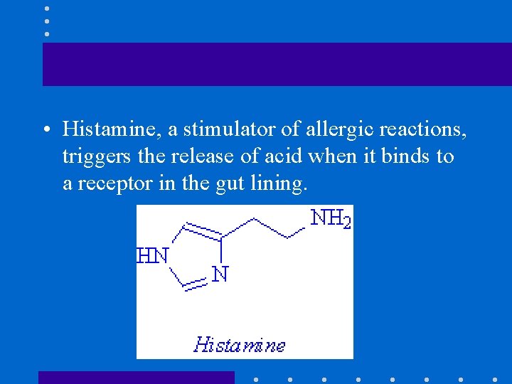  • Histamine, a stimulator of allergic reactions, triggers the release of acid when