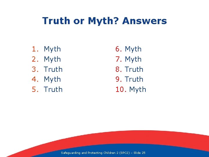 Truth or Myth? Answers 1. 2. 3. 4. 5. Myth Truth 6. Myth 7.