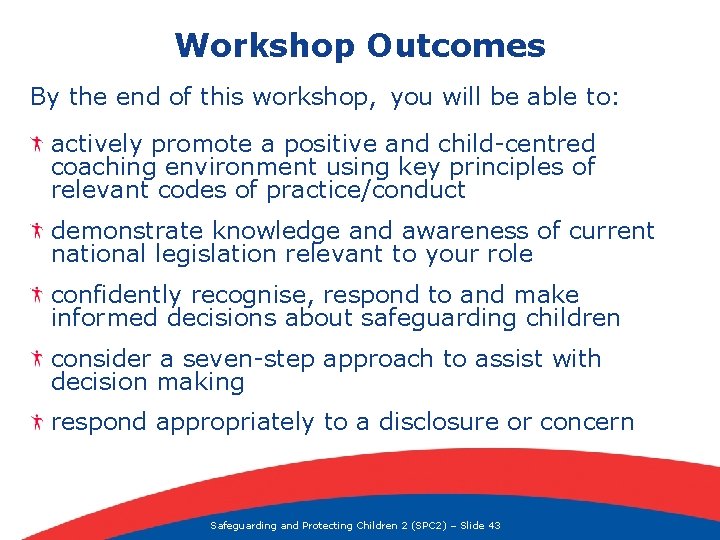 Workshop Outcomes By the end of this workshop, you will be able to: actively