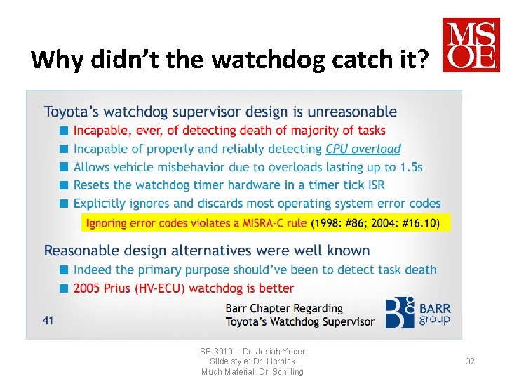 Why didn’t the watchdog catch it? SE-3910 - Dr. Josiah Yoder Slide style: Dr.