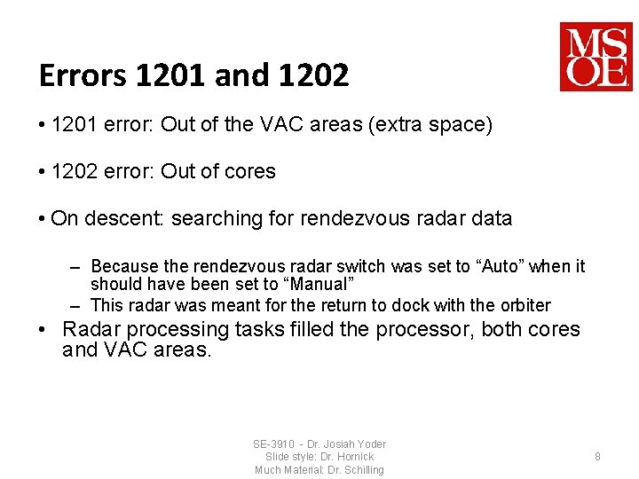 Errors 1201 and 1202 • 1201 error: Out of the VAC areas (extra space)