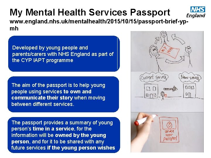 My Mental Health Services Passport www. england. nhs. uk/mentalhealth/2015/10/15/passport-brief-ypmh Developed by young people and