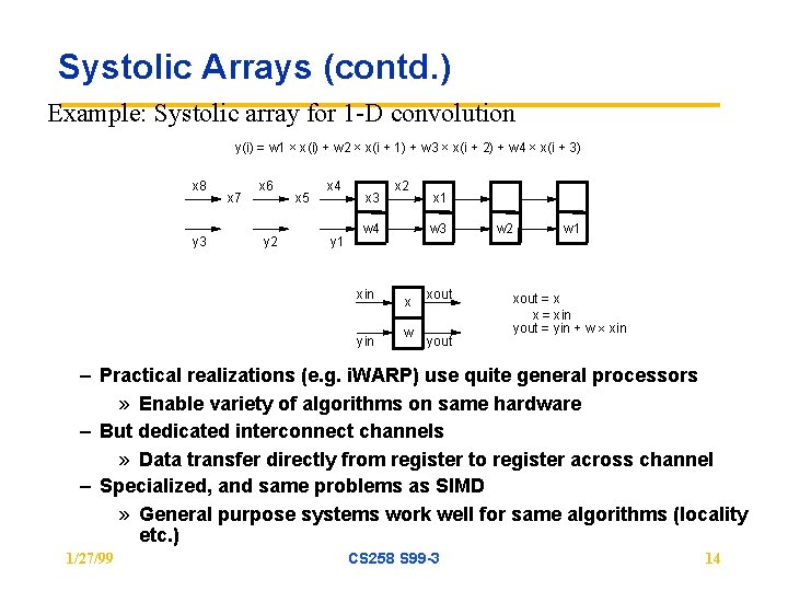 Systolic Arrays (contd. ) Example: Systolic array for 1 -D convolution y(i) = w