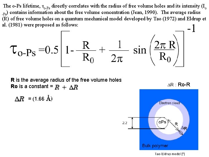 The o-Ps lifetime, τo-Ps directly correlates with the radius of free volume holes and