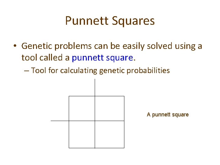 Punnett Squares • Genetic problems can be easily solved using a tool called a