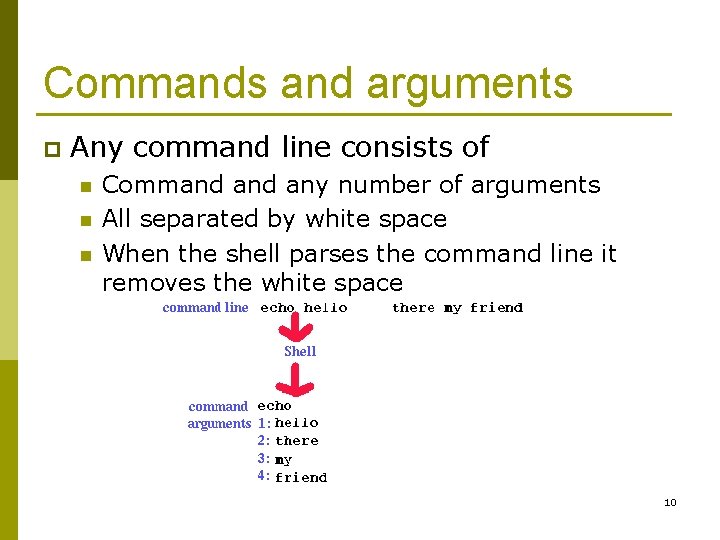 Commands and arguments p Any command line consists of n n n Command any