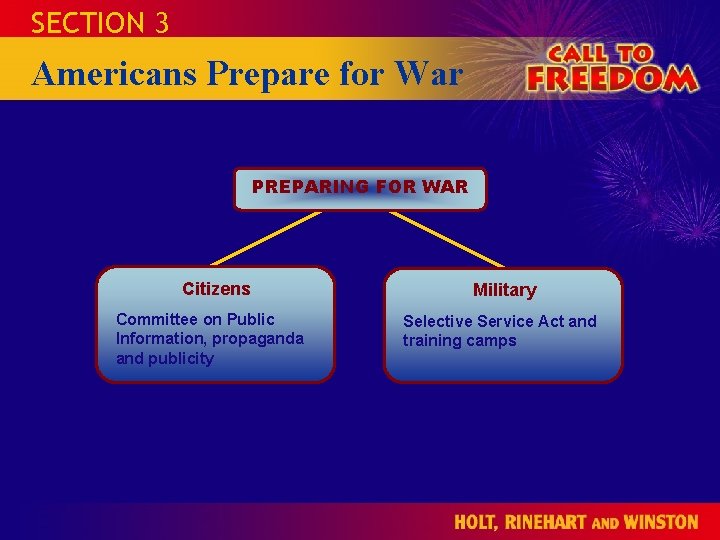 SECTION 3 CALL TO HOLT Americans Prepare for War FREEDOM 1865 to the Present