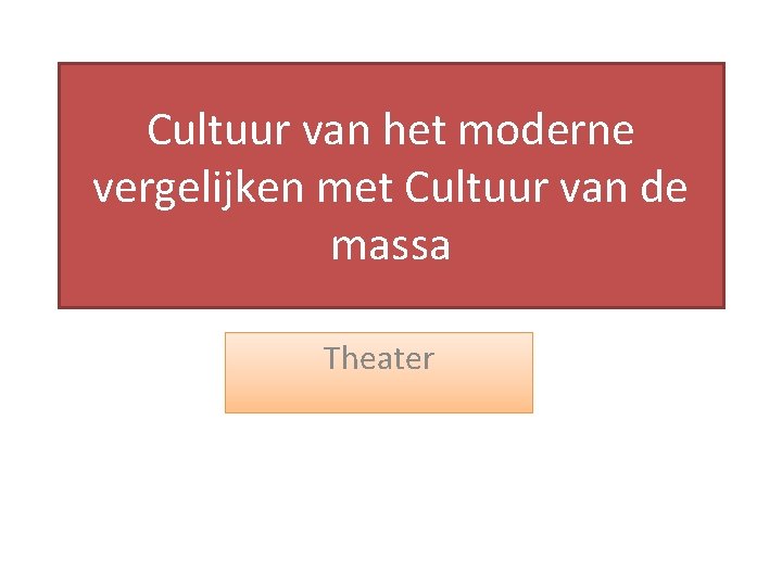 Cultuur van het moderne vergelijken met Cultuur van de massa Theater 