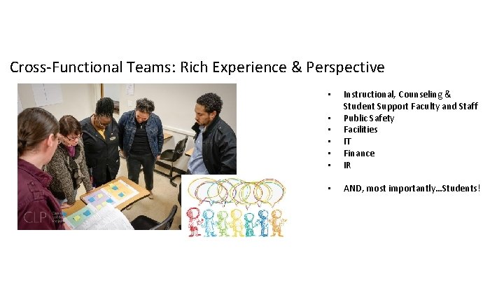 Cross-Functional Teams: Rich Experience & Perspective • • • Instructional, Counseling & Student Support
