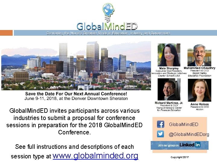 Global. Mind. ED invites participants across various industries to submit a proposal for conference