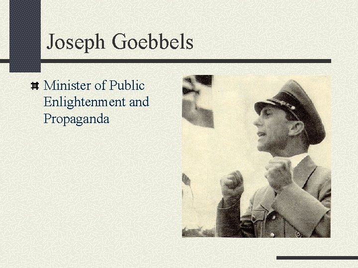 Joseph Goebbels Minister of Public Enlightenment and Propaganda 