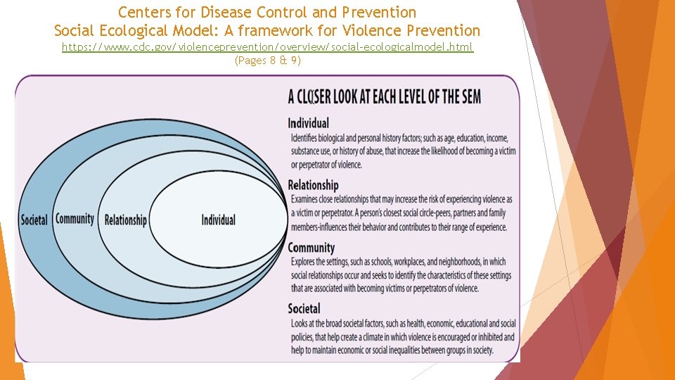 Centers for Disease Control and Prevention Social Ecological Model: A framework for Violence Prevention