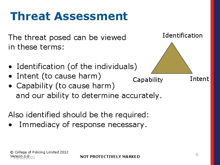 Threat Assessment The threat posed can be viewed in these terms: Identification • Identification