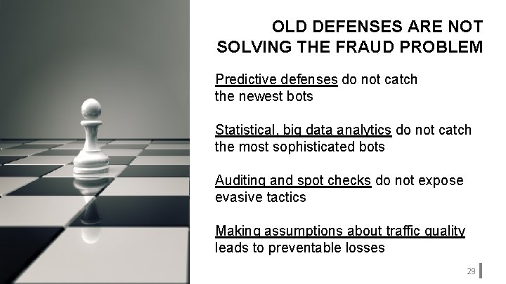 OLD DEFENSES ARE NOT SOLVING THE FRAUD PROBLEM Predictive defenses do not catch the