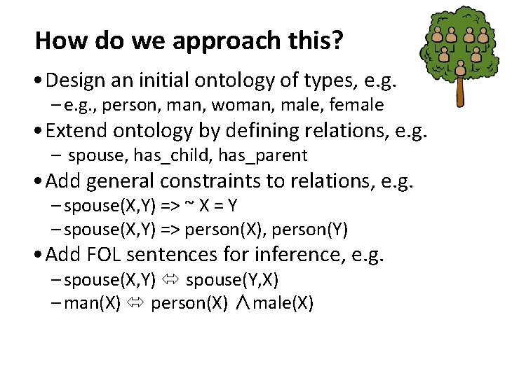 How do we approach this? • Design an initial ontology of types, e. g.